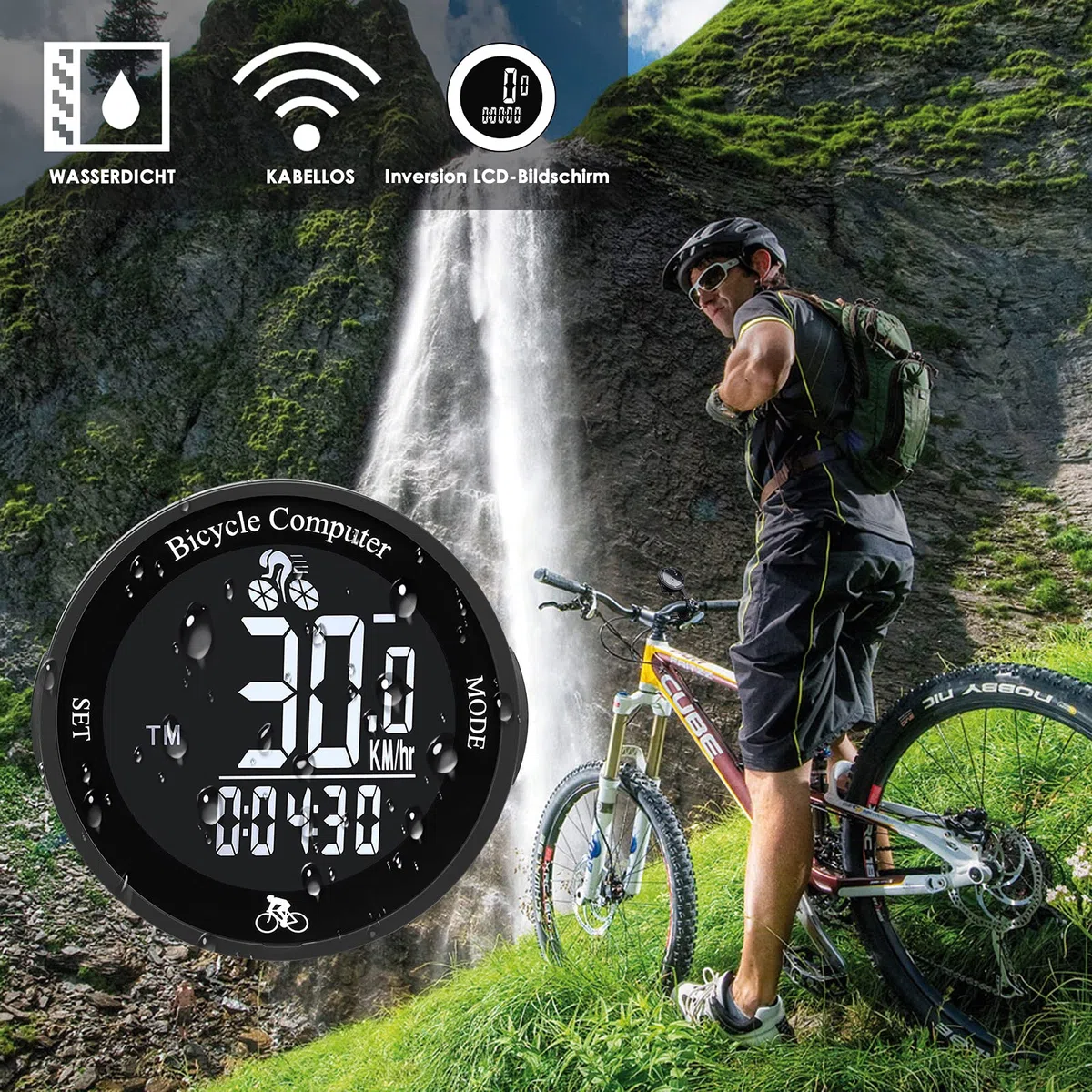 MONTOP Cuentakilómetros Bicicleta Inalambrico, Impermeable Cuentakilometros Bicicleta Spinning, Velocímetros Bicicleta Inalámbrico con Retroiluminación de Pantalla LCD, Ciclocomputador Bici Montaña