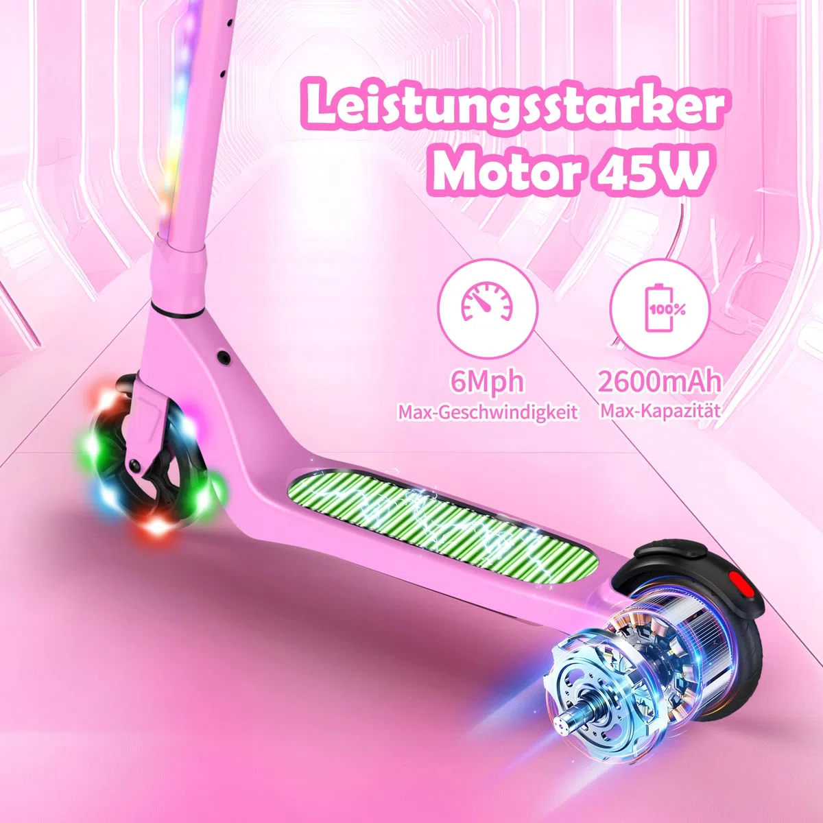 SISIGAD - Patinete eléctrico para niños de 6 a 12 años, 5.3", con Luces LED Intermitentes y 3 Alturas Regulables, Carga máxima de 10 km/h, Motor 45 W, Carga máxima 70 kg