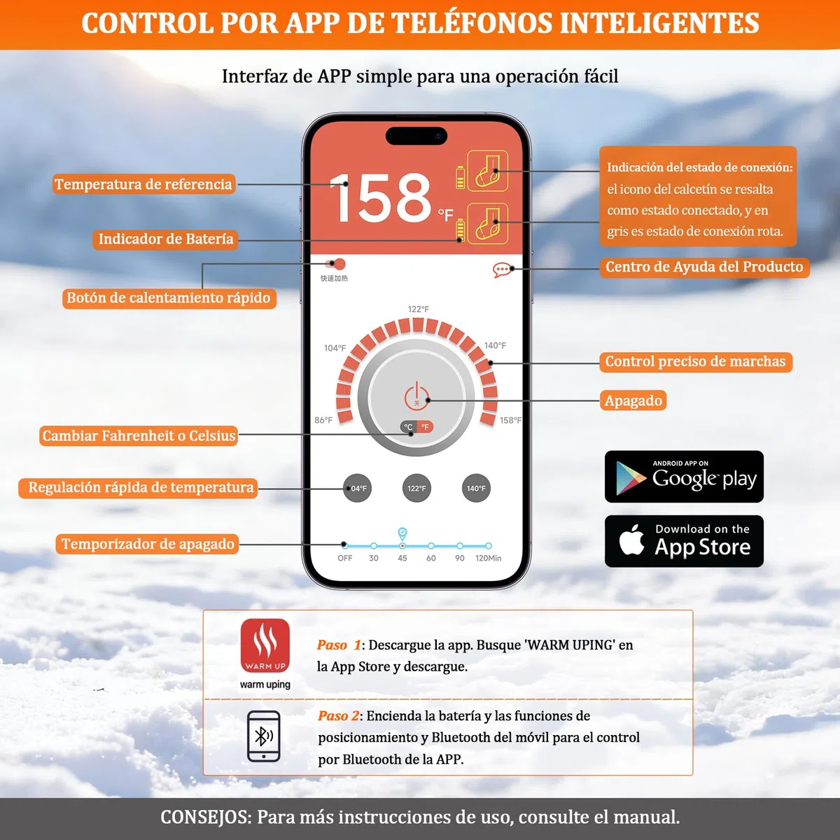 CAMULAND Calcetines Térmicos con App y Batería 10000mAh para Hombre y Mujer, Calentadores Eléctricos Ajustable 4 Niveles, para Senderismo, Trabajo Invierno, Caza, Esquí, Acampada, Pesca en Hielo