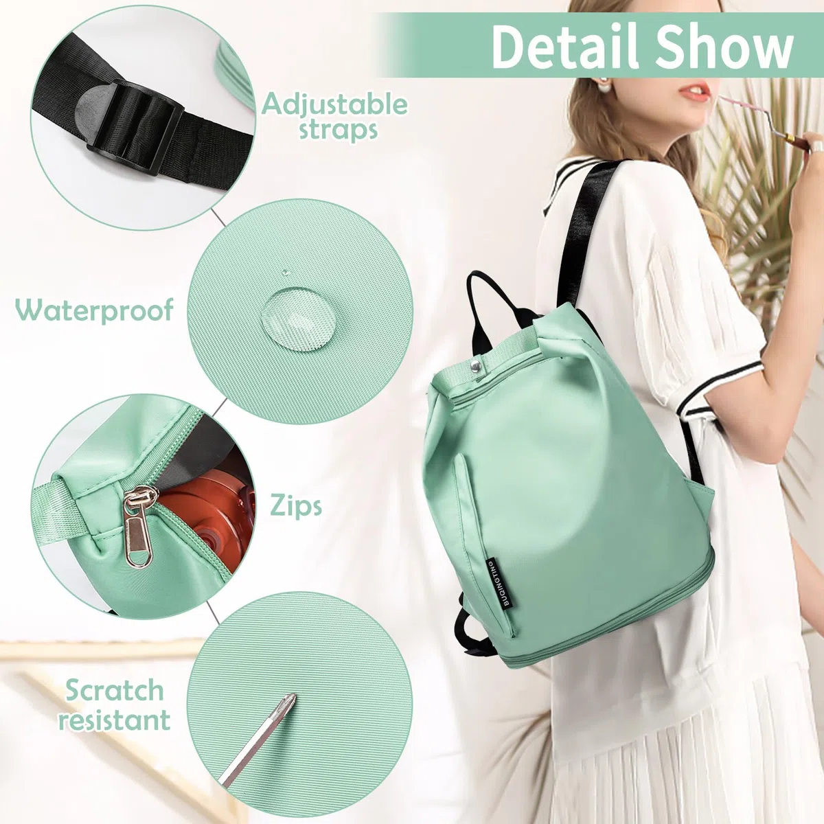 Mochila Deportiva Mujer Hombre Bolsa Viaje Impermeable Mochila Playa con Compartimento Zapatos/Bolsillo Húmedo Ajustable Casual Ligera Pequeña Bolsa Natación para Gimnasio Compras Fitness,Verde