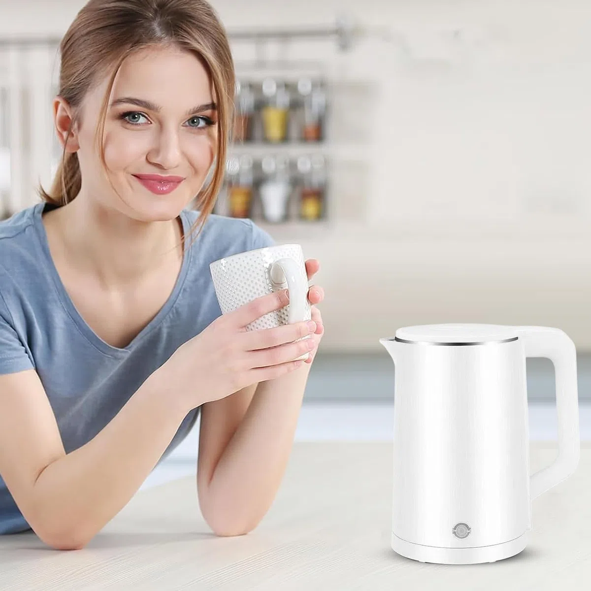 Hervidor eléctrico, eléctrica de acero inoxidable, 2.3L Hervidor eléctrico doméstico AUTOMÁTICO APAGADO, Caldera de agua portátil de agua rápida control de temperatura para café escritorio de casa par