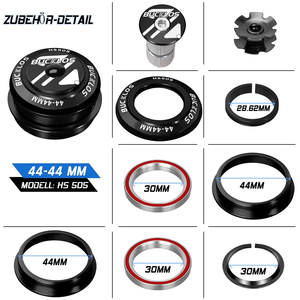 1-1/8 Juego de dirección para bicicleta MTB Threadless 34 44 44-55 44-55 44-56 mm, tubo recto cónico, bicicleta de montaña, bicicleta de carretera, doble sellado, para expansor de marco de