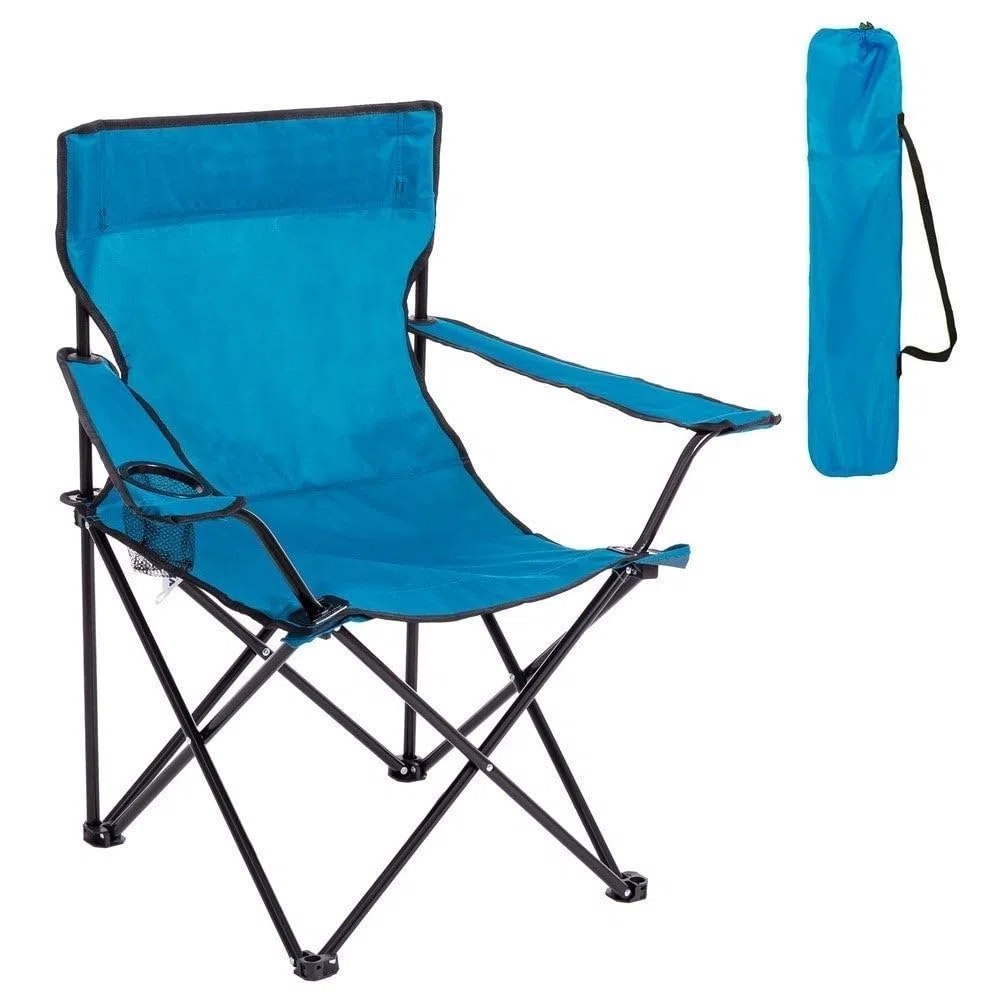 LOLAhome Silla Playa Camping Pesca y Caza Plegable Cierre Tijera Estructura Acero con Pintura Epoxi anticorrosión y Lona poliéster Oxford 600 D Azul, portavasos y Bolsa de Transporte
