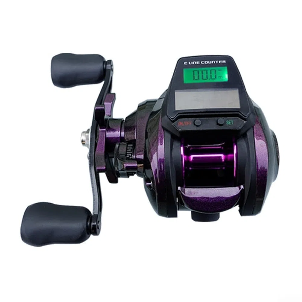 Eawfgtuw Carrete de pesca eléctrico, rueda de pesca digital, carrete de cebo de pesca, pantalla de retroiluminación recargable, alarma de mordida integrada, pantalla grande