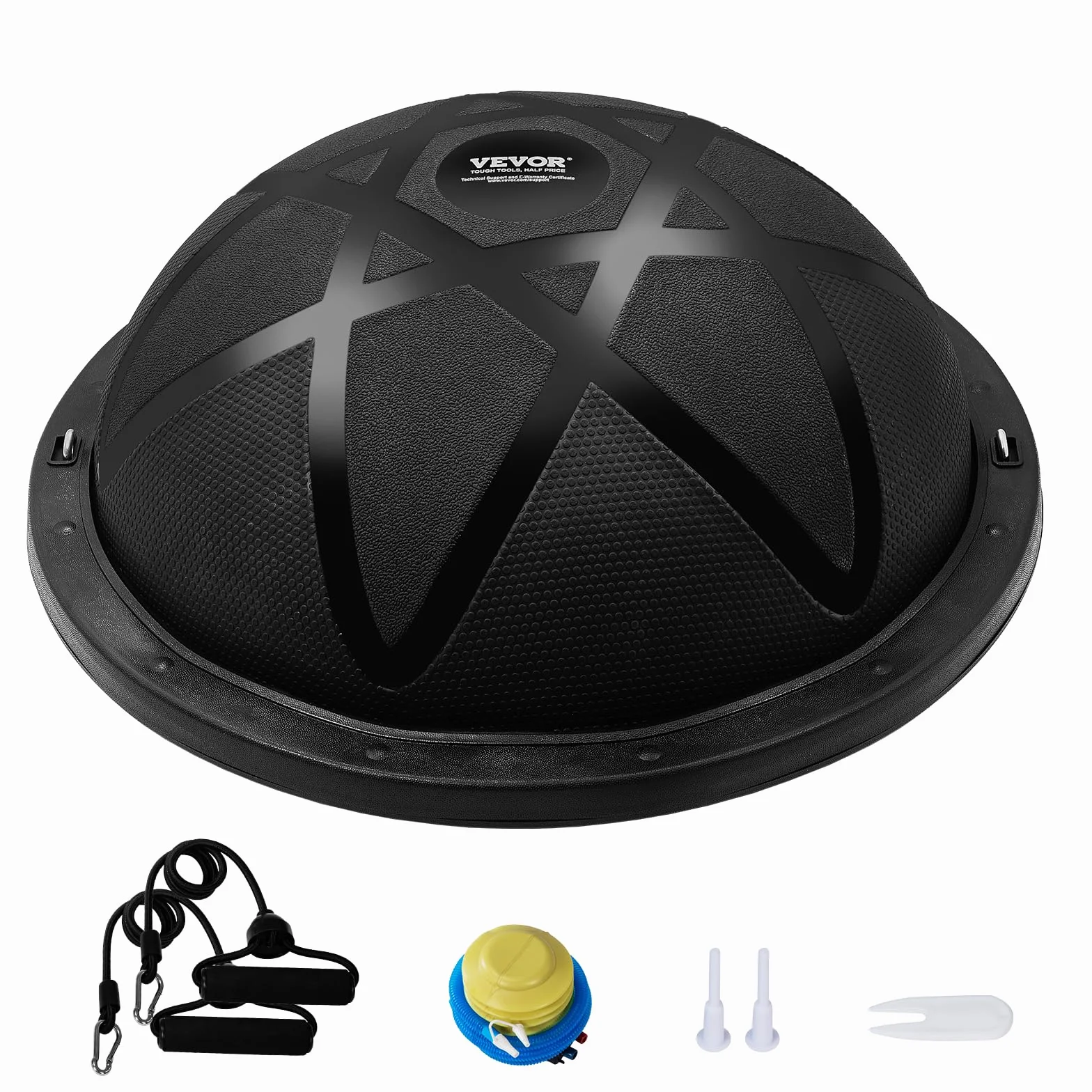 VEVOR Entrenador de Pelota de Ejercicio Medio, Entrenador de Pelota de Equilibrio de 580 x 200 mm de Capacidad de 300 kg con Bandas de Resistencia y Bomba, para Gimnasio en Casa de Cuerpo, Negro