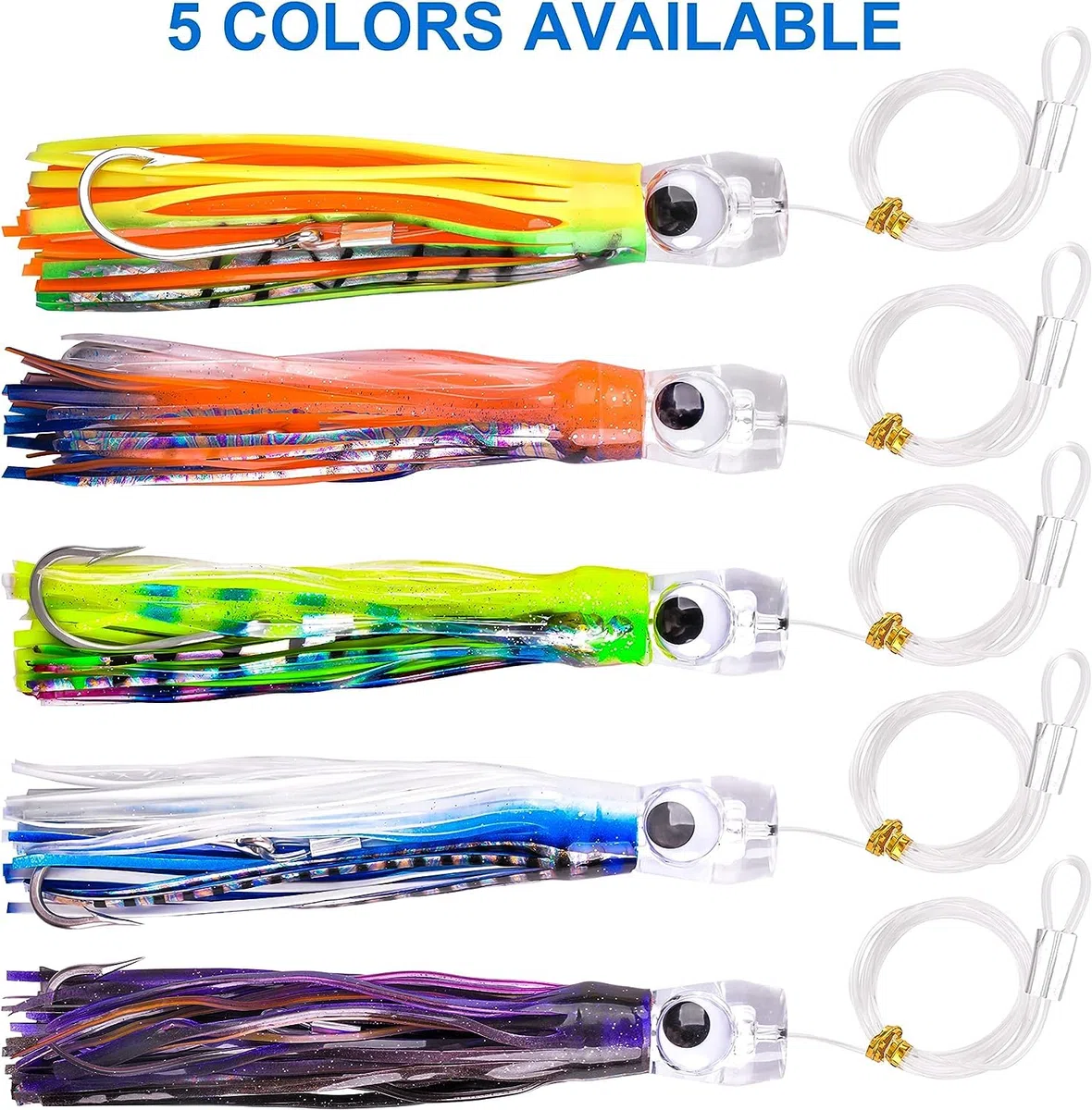 Señuelos de Pesca de Arrastre de Agua Salada de Caza Mayor para Mahi Marlin Atún Delfín Wahoo Tiburón Señuelos de Pesca de Aguas Profundas Aparejado con Faldas de Calamar Leader Hook
