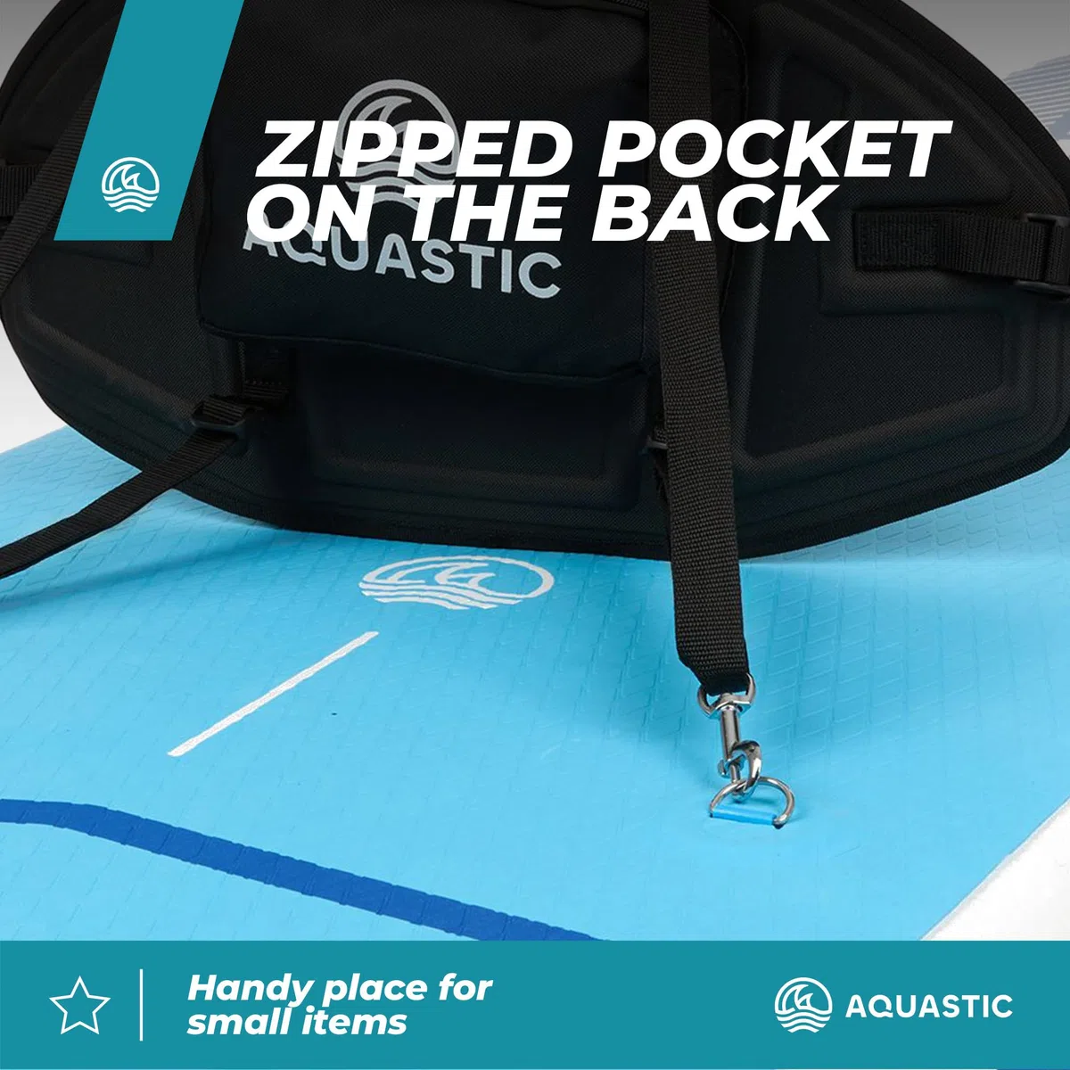 AQUASTIC Asiento para kayak SUP | poliéster duradero e impermeable | cómoda espuma EVA | cuatro correas de fijación ajustables | bolsa de almacenamiento con cerradura