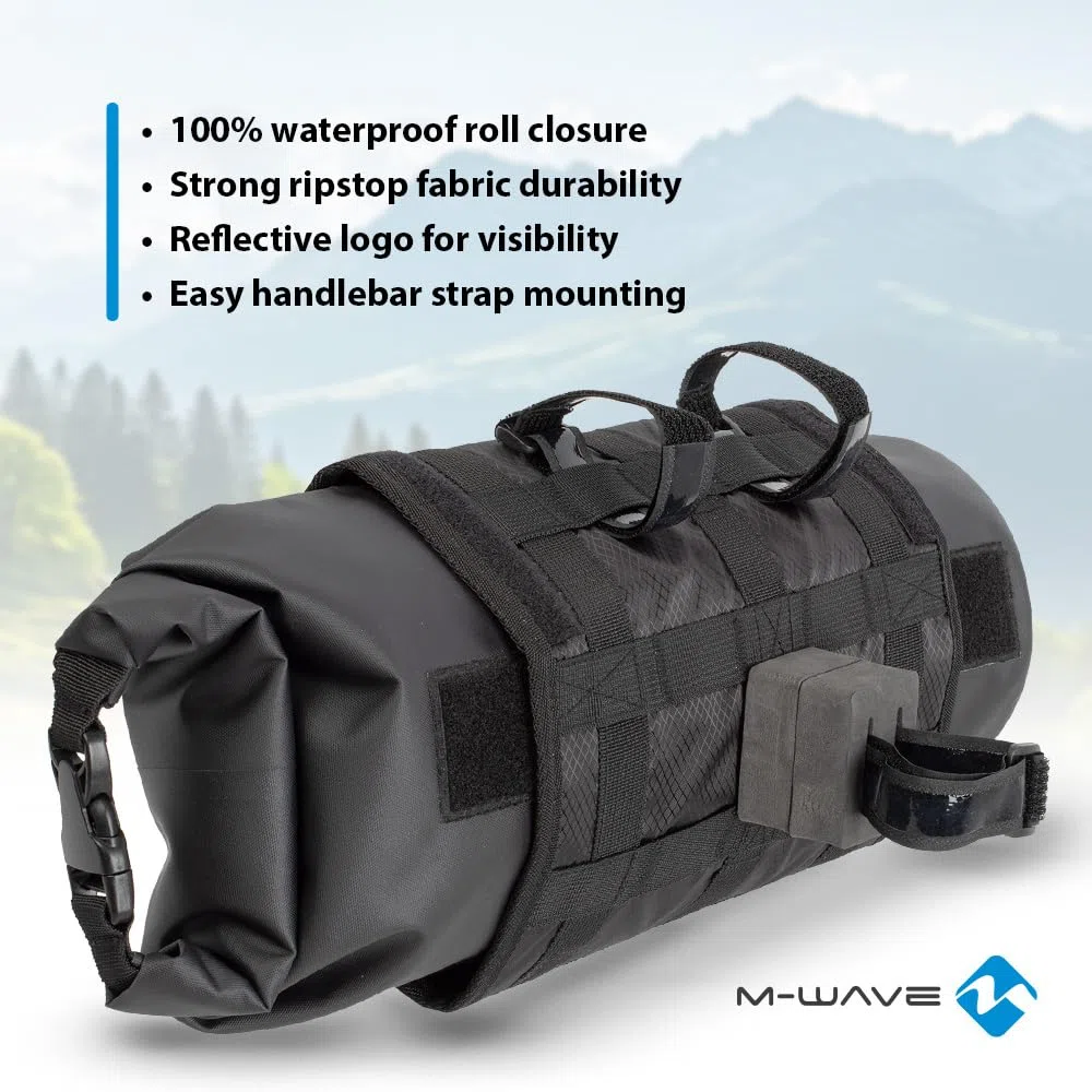 M-Wave Rough Ride Front Black Series - Bolsa para Manillar de Bicicleta, Impermeable, Reflectante, Color Negro