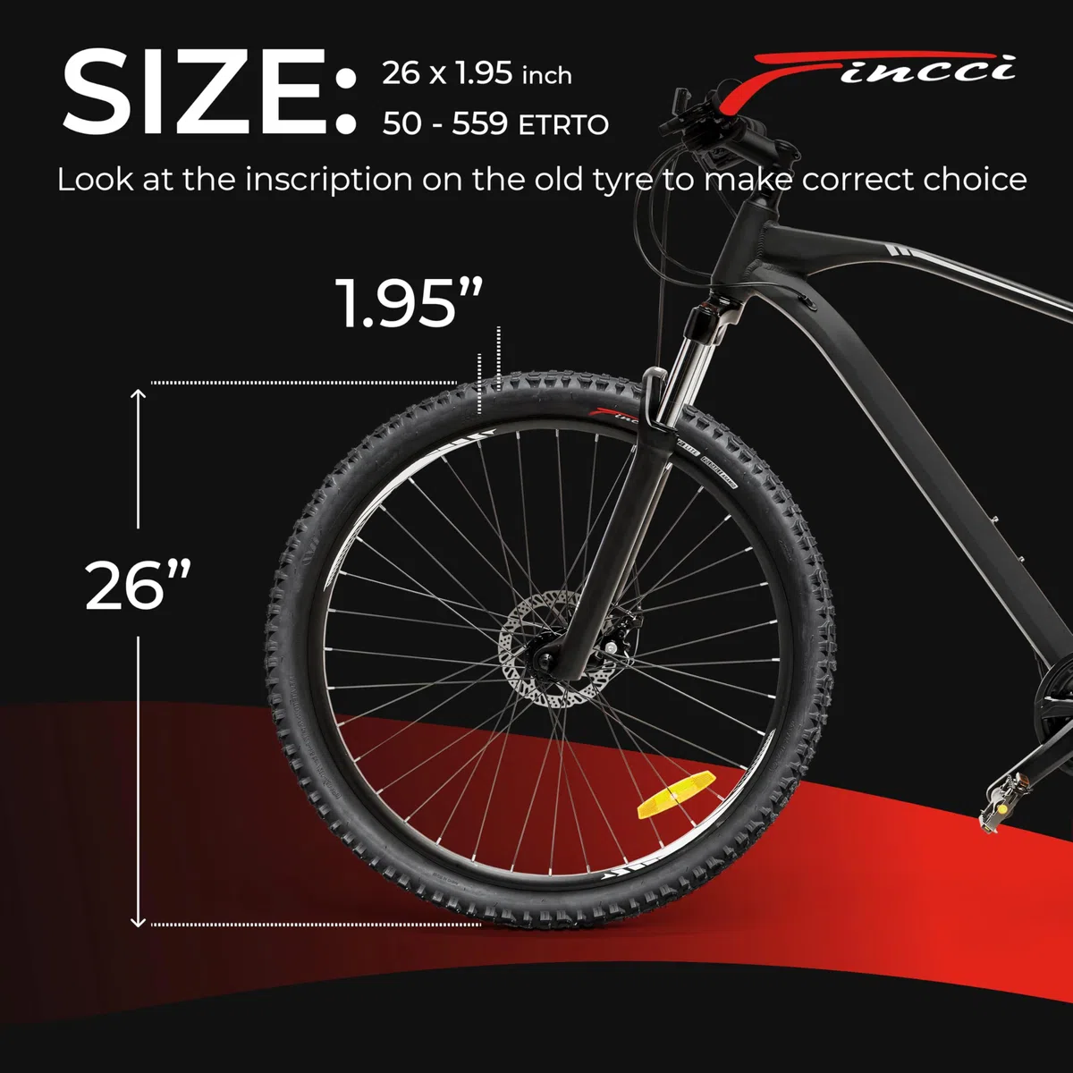 Fincci Cubierta MTB 26 - Plegable Neumático Bicicleta 26 x 1.95 Pulgadas 60 TPI Gomma 50-559 para Carretera Bici, MTB Ebike, Montaña Hibrida Bici - Componentes para Ciclismo 26
