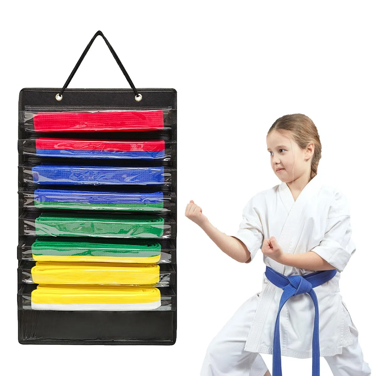 Organizador de cinturones de artes marciales, exhibición colgante de cinturón de karate con capacidad para 8 estudiantes de cinturones de karate, soporte de exhibición de cinturón de