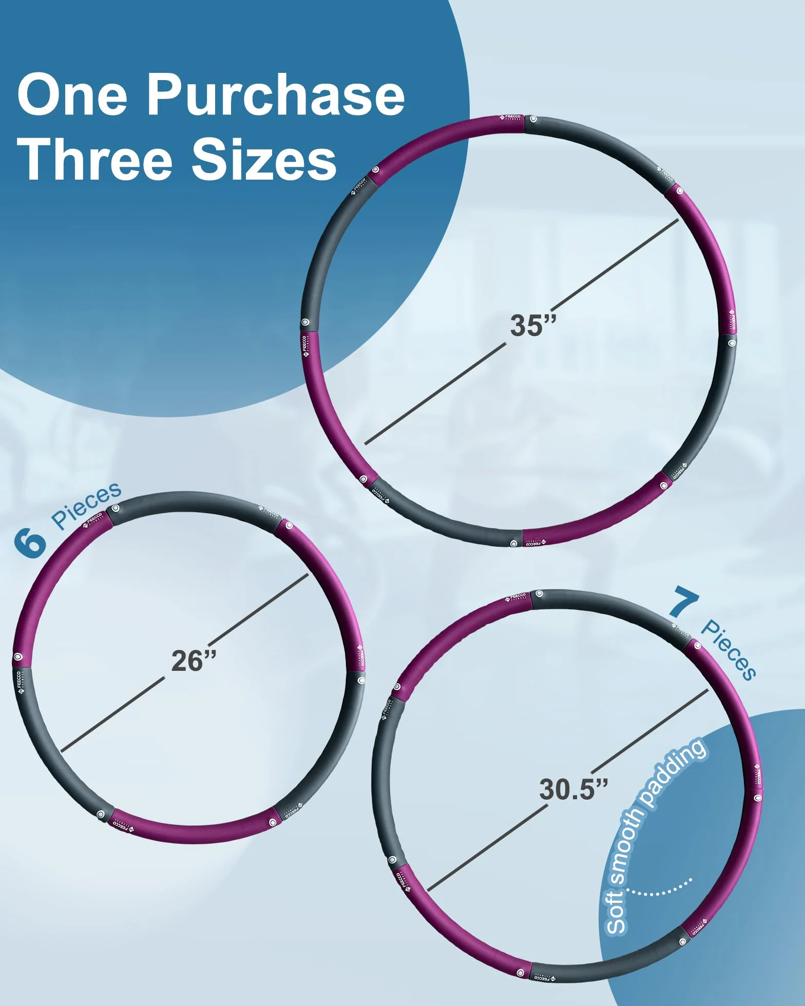 FEECCO Hula Hoop para Adultos - aro Hula Hoop para Adelgazar - Opciones de Peso de 1 a 2,3 kg