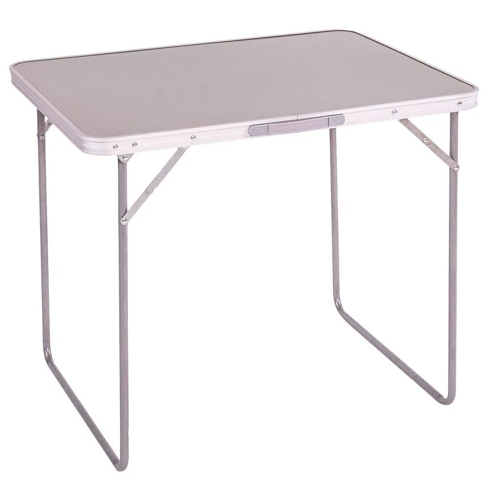 LOLAhome Mesa Plegable Camping y Playa 80x60x70 cm, Mesa Picnic portátil con asa Transporte, Patas Plegables Acero, Tablero MDF Aspecto Madera Nogal, Gris, antivuelco y compacta.