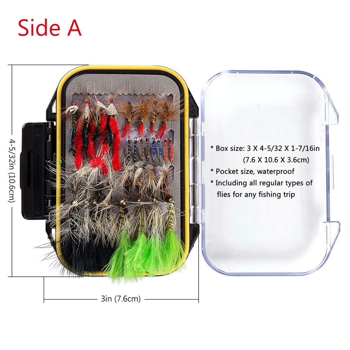 BASSDASH Kit de Moscas de Pesca con Mosca, Surtido de Moscas, Pesca de lubina con Caja de Moscas, 36/64/72/76/80/96 Piezas con Moscas secas/húmedas, ninfas, serpentinas, Popper