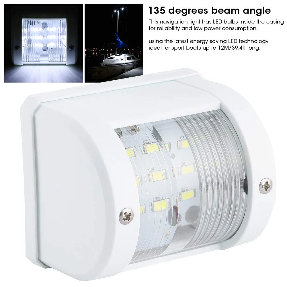 Fydun Luz De Señal De Navegación, Luz LED Para Barco, Lámpara De Yate, Navegación Marina, Lámpara De Mástil, Impermeable, 135 Grados, 3W, Ideal Para Barcos De Hasta 12M/39.4ft