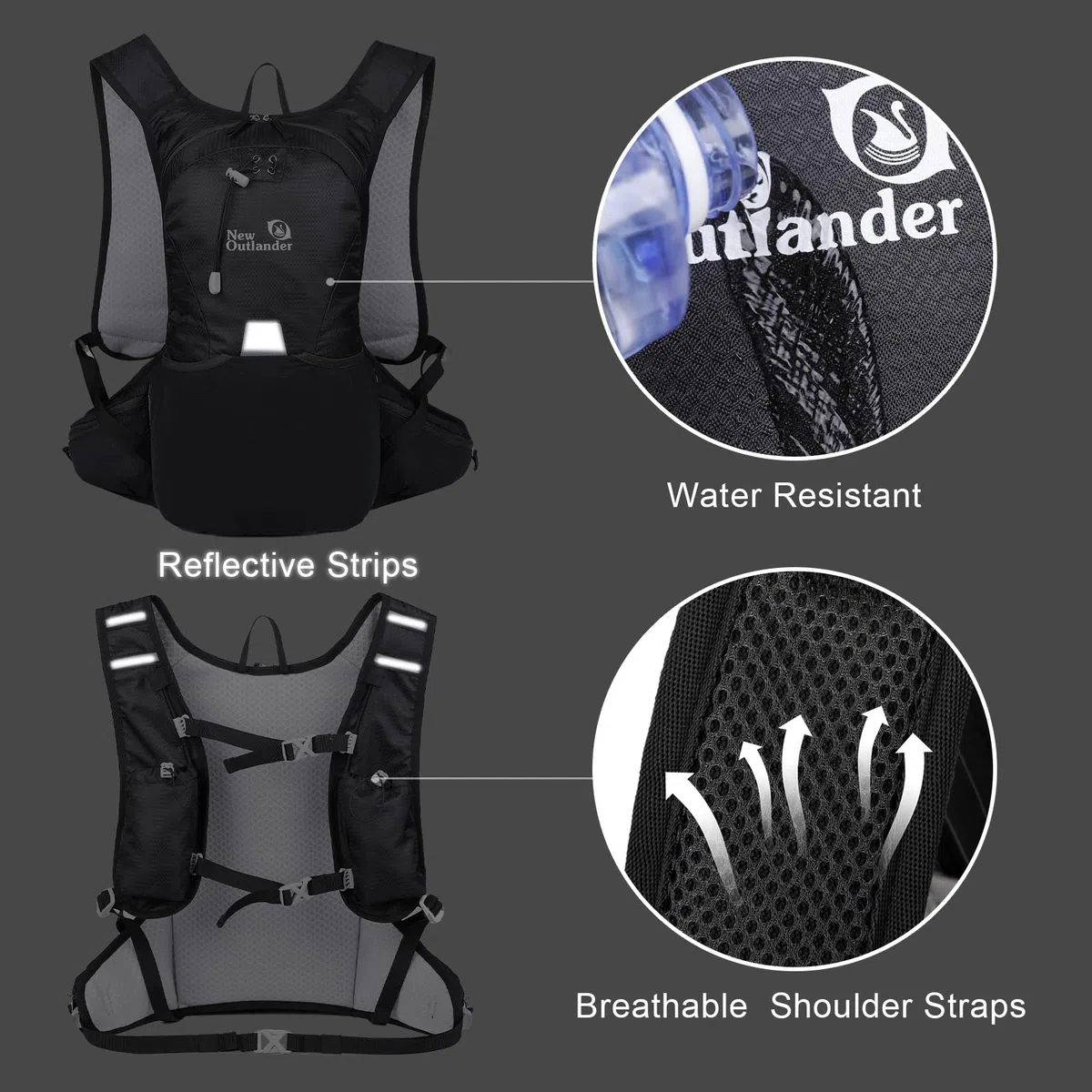 12L Mochila Bicicleta, Mochila Ciclismo MTB Ligera, Mochila Montaña Moto para Camping, Mochila Hidratacion Deportiva Esquí para Senderismo Correr Escalada Maratón, Negro