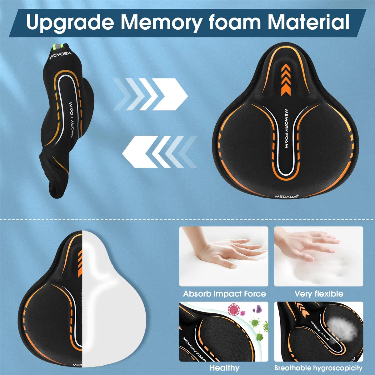 MSDADA Aumento Funda de Gel para Sillín de Bicicleta para Hombres y Mujeres Suave Cómodo Transpirable Ancho Funda de Gel para Asiento de Bicicleta para Bicicleta de Montaña Carretera(Naranja)