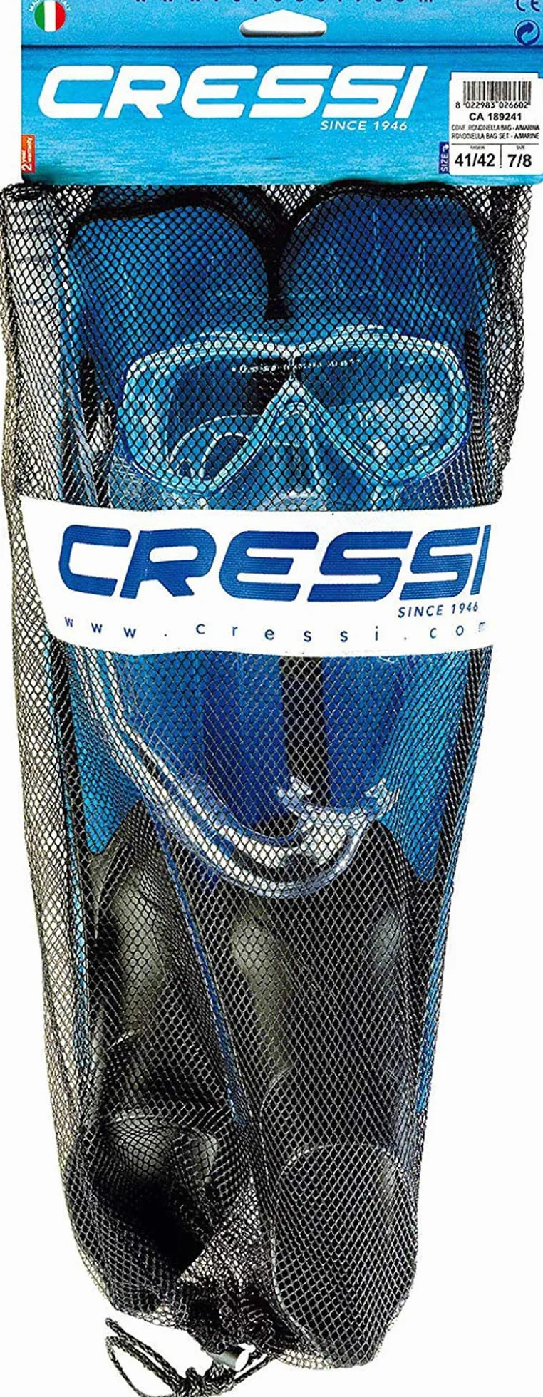 CRESSI Rondinella Bag Set Aquamarine - Conjunto de Snorkeling Unisex Compuesto por Aletas Rondinella+Máscara Onda y Tubo Gringo, Aguamarina