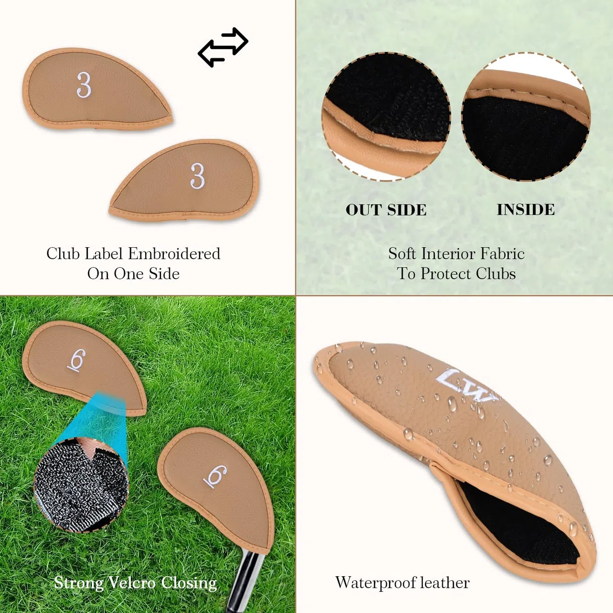 Juego de 12 fundas para cabeza de hierro para palos de golf, de cuero sintético grueso, para cabeza de hierro de golf, se adapta a todas las marcas Titleist, Callaway, Ping