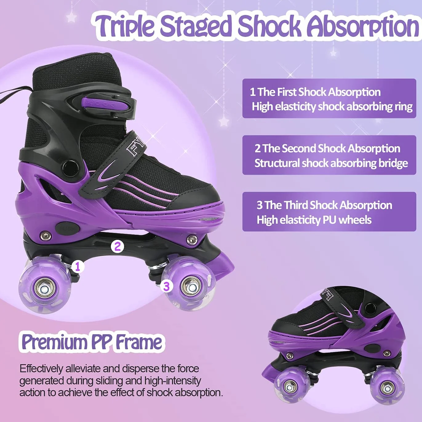 Patines para niñas, Patines para niños, Patines Infantiles con iluminación en Todas Las Ruedas, Aptos para Interior y Exterior, Mediana (Black Purple, M (32-36 EU))