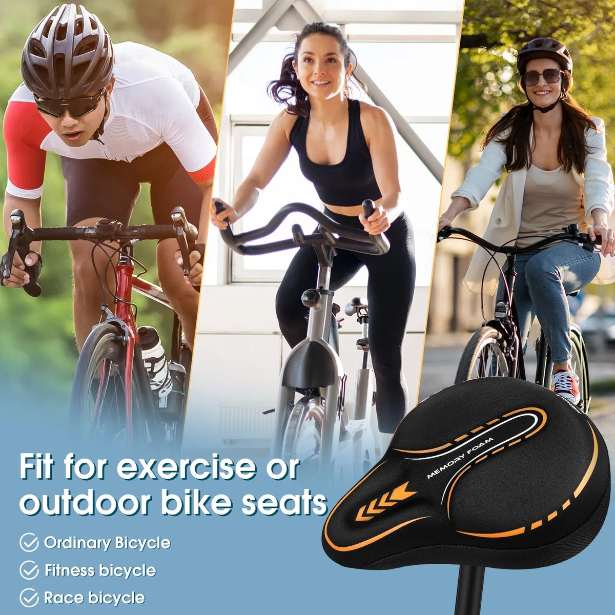 MSDADA Aumento Funda de Gel para Sillín de Bicicleta para Hombres y Mujeres Suave Cómodo Transpirable Ancho Funda de Gel para Asiento de Bicicleta para Bicicleta de Montaña Carretera(Naranja)