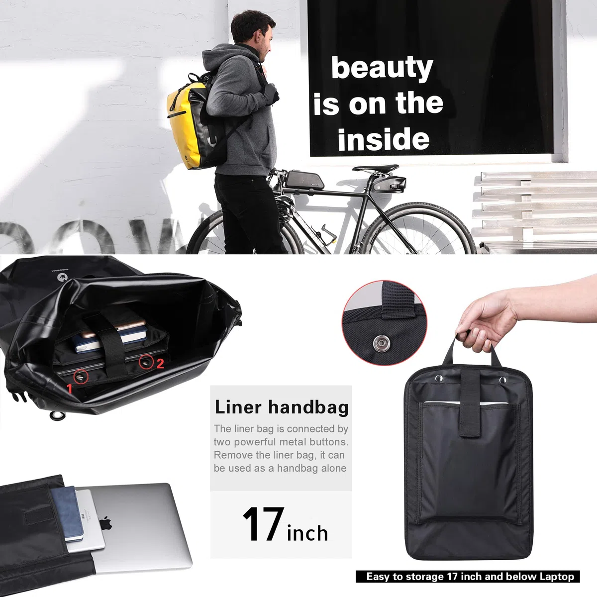 BAIGIO Bolso de Bicicleta Trinity para Panier Rack,27-30l, Bolso Impermeable Panier Rack, Bolso de Bicicleta, Bolsillo Frontal/Trasero, Mochila Multifuncional, Bolso de Equipaje, Bolso de Viaje
