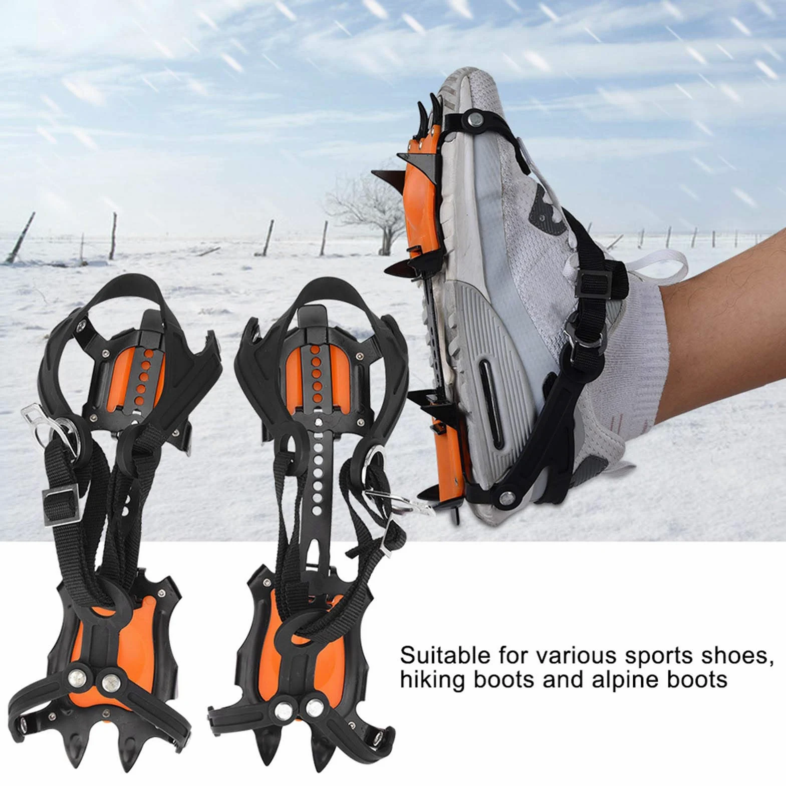 VGEBY Crampones de Hielo, Crampones de Nieve Deportes Al Aire Portátiles Pinza de Hielo Antideslizante de 10 Dientes