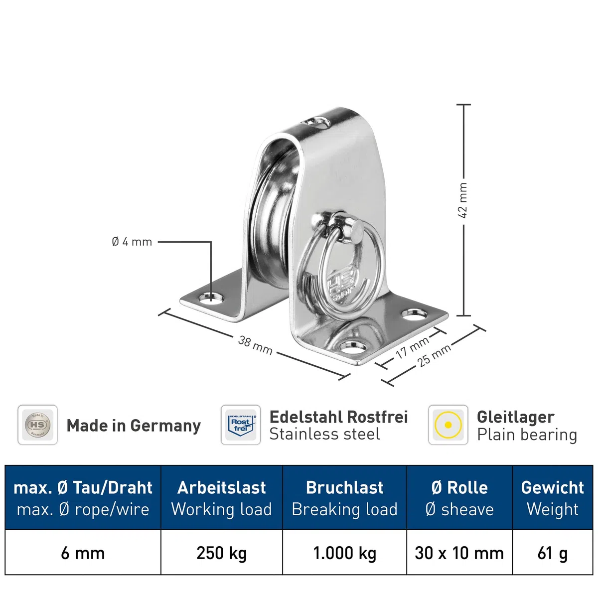Herm. Sprenger GmbH Bloque de soporte, extraíble para husillo de 4 rodillos de 6 mm