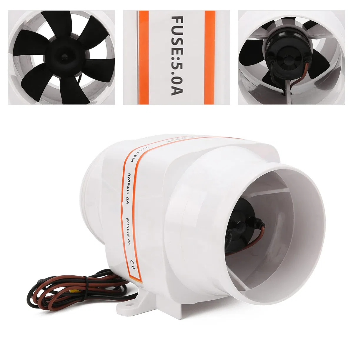Soplador de Aire de Sentina, Soplador de Aire de Barco de 24 V, Ventilador de 6 Aspas, Blanco, 4 Pulgadas, 270 CFM para para Sentina para Compartimento de Motor para Cocina