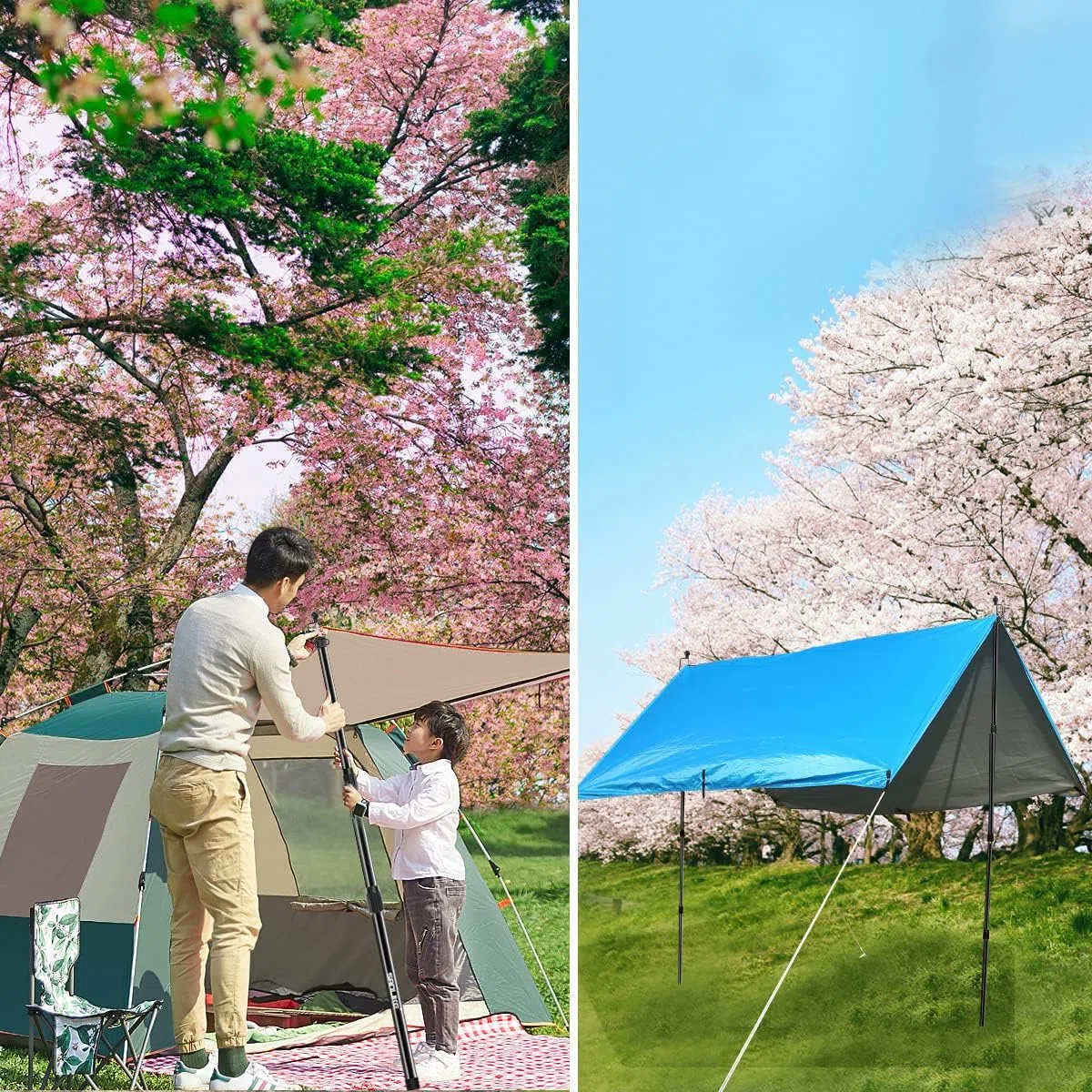 SAN LIKE Varillas Tienda Campaña, Postes de Lona de Camping, Ajustable Barras Telescópicas para Toldo Camping, Plegables Palos de Tiendas de Campaña, Postes Metalicos de Soporte para Carpas