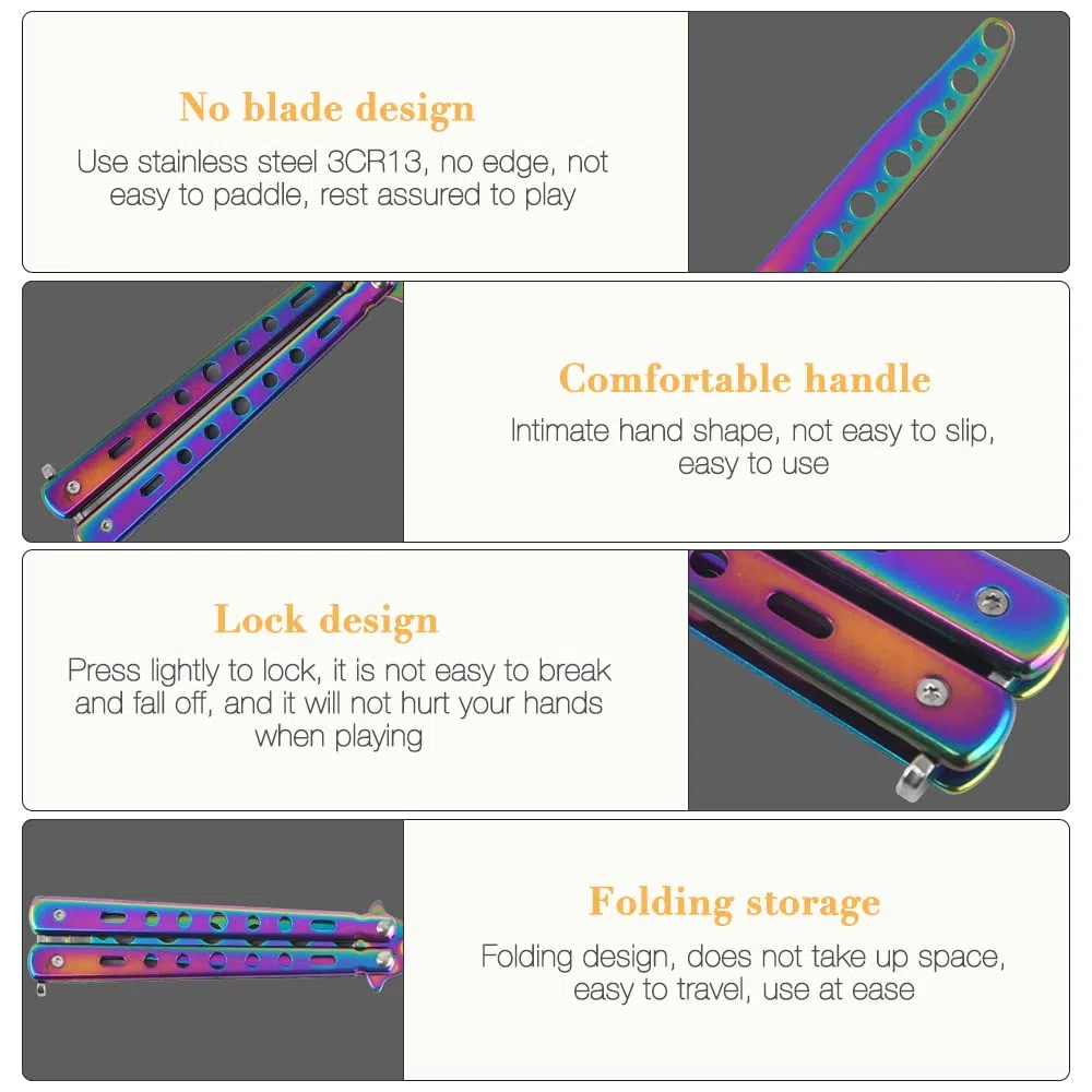 Cuchillo Entrenamiento de Mariposa, 3 PCS Sin Filo Balisong Trainer Navaja de Práctica