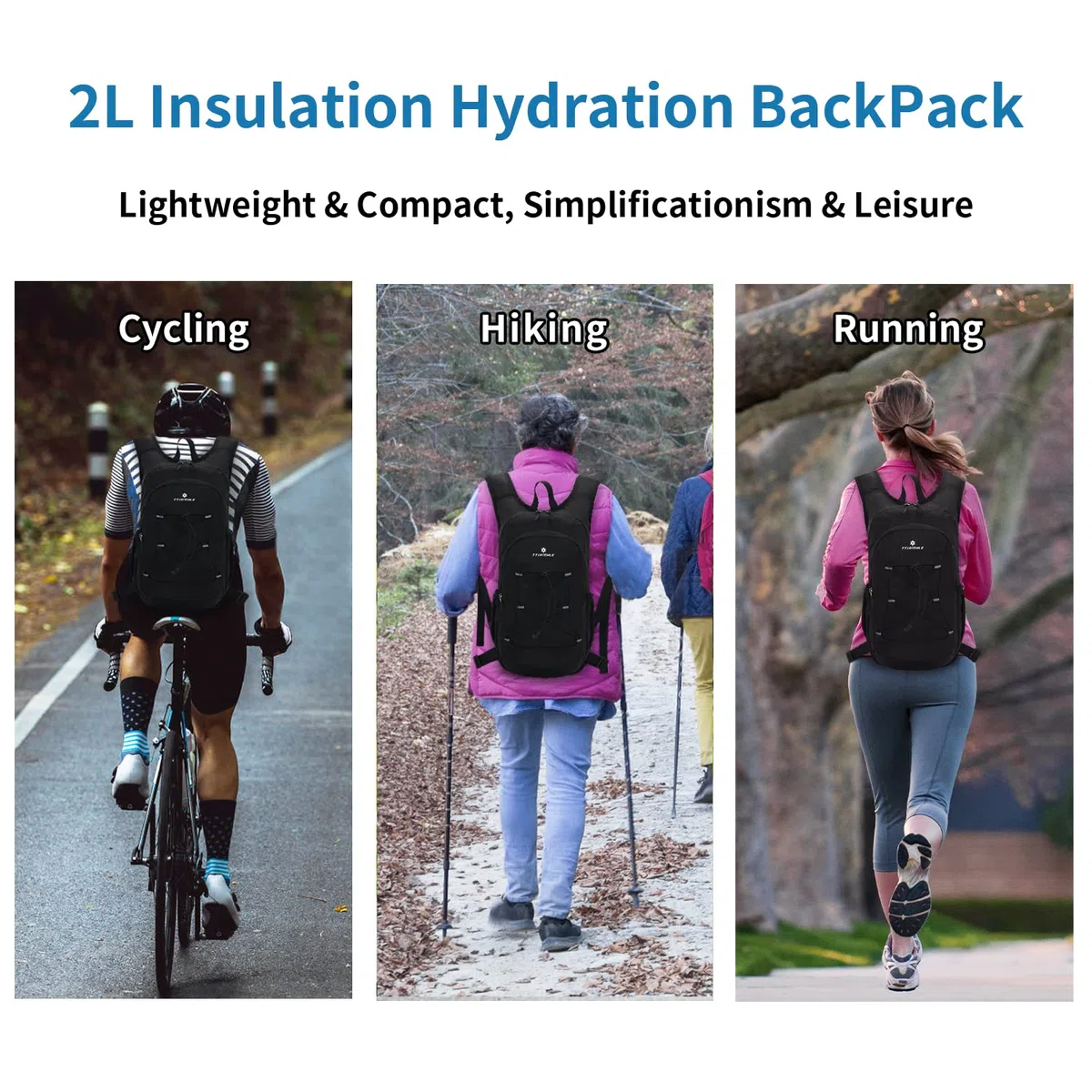 Mochila de hidratación con vejiga de Agua 2L, Mochila de Bicicleta Mochila de Agua para Senderismo, Ciclismo, Camping, Ciclismo, Correr o Esquiar