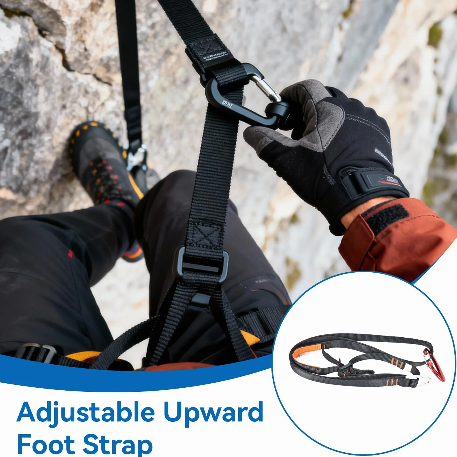 HERCHR Ascensor de Pedal para Montañismo, Ascensor de Pedal para Escalada en Roca al Aire Libre de 15 KN Cinturón de Cuerda para Ascenso en Trabajos Aéreos de 80-133 cm para Seguridad Técnica