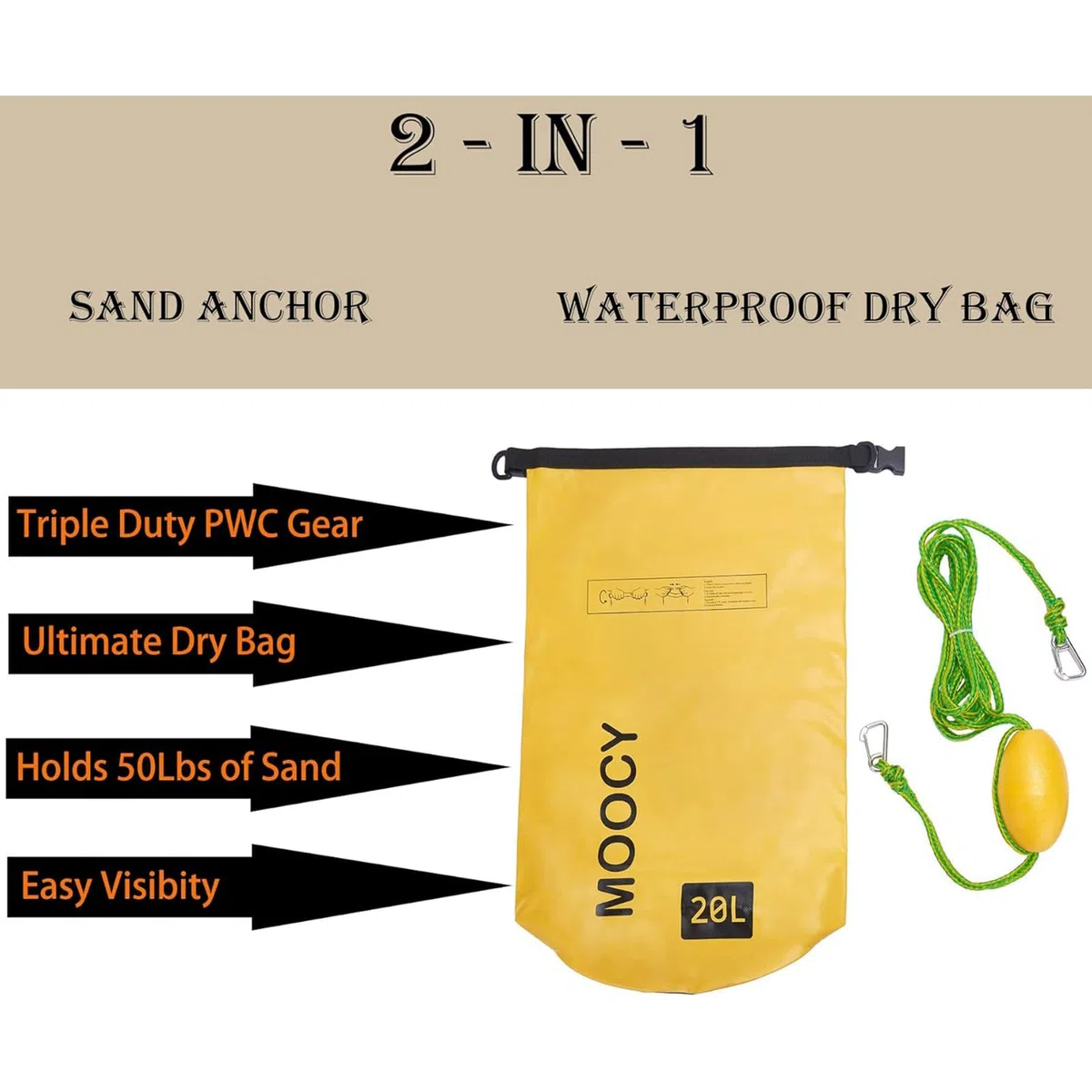 PWC - Anclaje para bolsa de arena y bolsa seca, kit de anclaje 2 en 1 para moto acuática con boya ajustable, anclaje de flotador de piscina para jetski, kayak, Seadoo, tabla de remo,