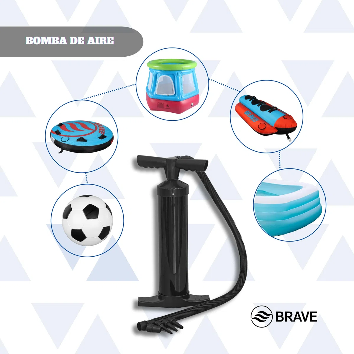 Hinchador Manual Doble Velocidad – Bomba de Aire Manual Portátil con 4 Boquillas – Inflador para Colchones Hinchables, Botes y Accesorios
