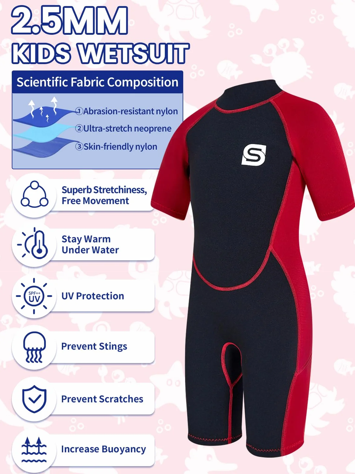 Traje de neopreno para niños de 2,5 mm, térmico, para natación, buceo, surf, traje de neopreno largo y cálido, para niñas y niños, protección UV y ultra elástico