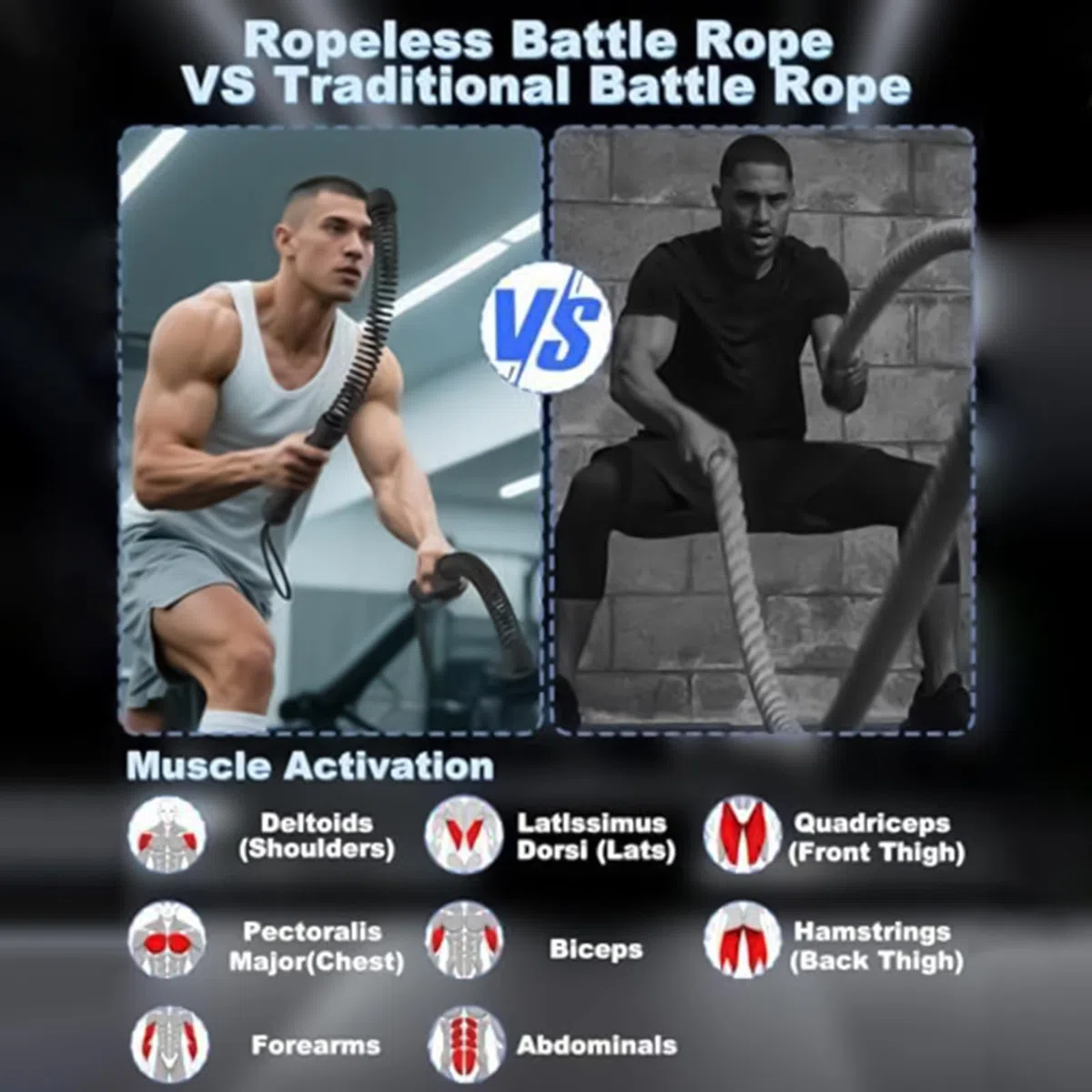 Ropelesss Battle Ropes - Cuerdas de entrenamiento portátiles para entrenamientos HIIT, entrenamiento cardiovascular, equipos de fitness para hombre y mujer