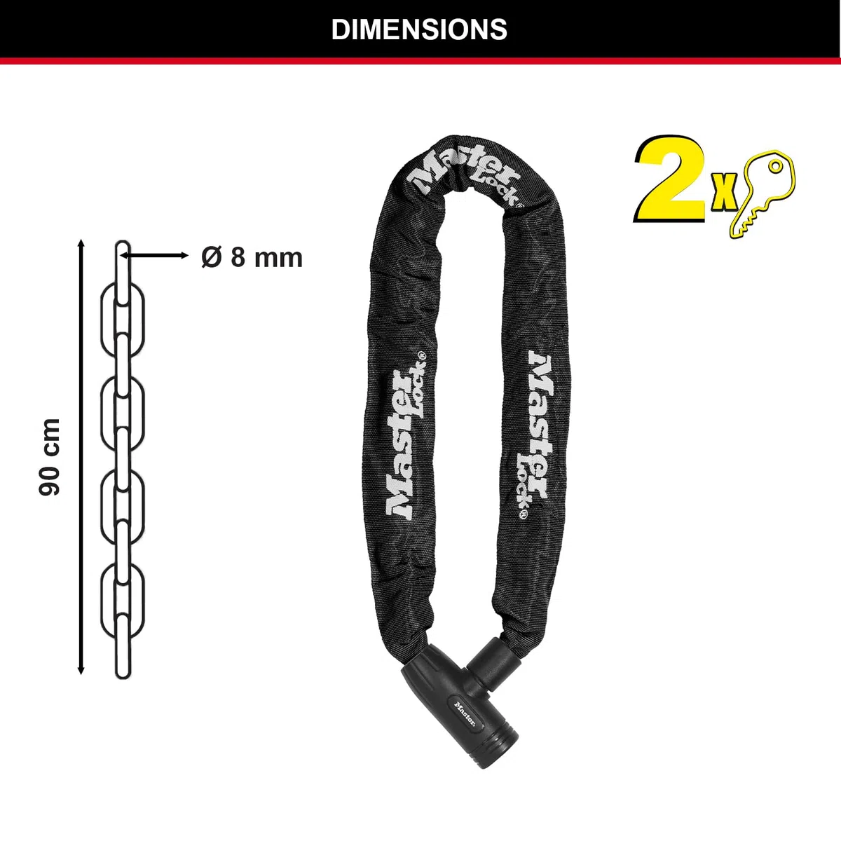 Master Lock Candado Bicicleta con Cadena, Llave, 90 cm Cadena, 8391EURDPRO