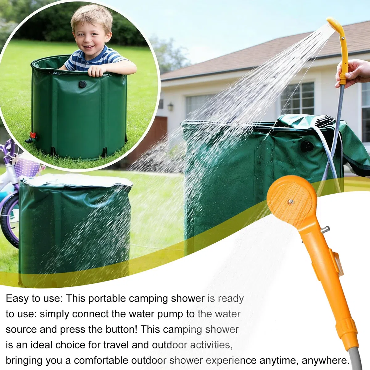 Ducha de camping portátil de 12v, ducha de camping, ducha de camping, encendedor de cigarrillos, ducha de camping al aire libre portátil con bomba sumergible y cabezal de ducha, ducha al aire libre