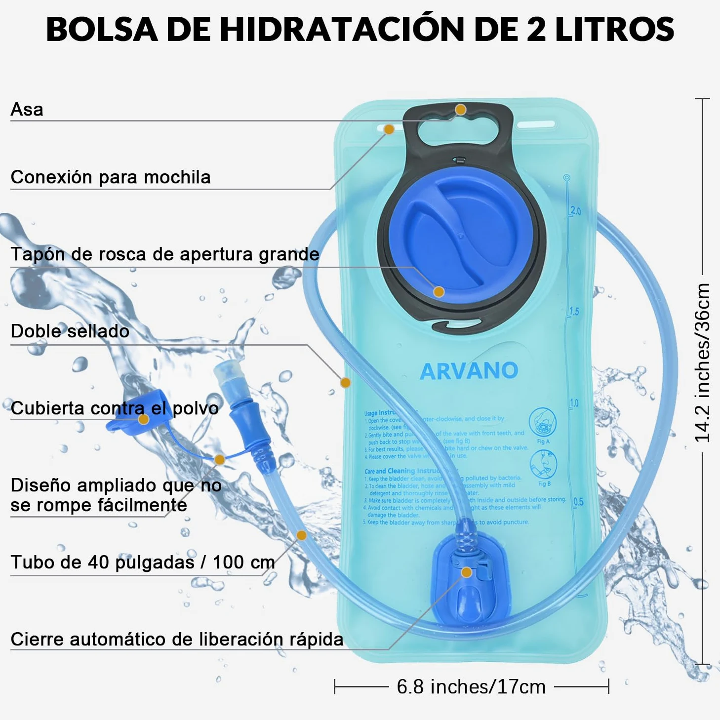 Mochila de hidratación con Bolsa de Agua 2L, Mochila vejiga de Agua térmico para Bicicleta Montaña, Ciclismo, Esquí, Senderismo, Ligero Bolsa de Deportes