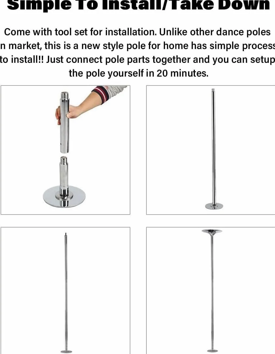 AviiSo Barra Pole Dance para el hogar con Techo Alto de 2,24 m-3,8 m, Kit de Poste de Baile estático Giratorio de 45mm, Ejercicio físico para Principiantes, Carga 200kg (Color : Silver, Size : 2.7M-