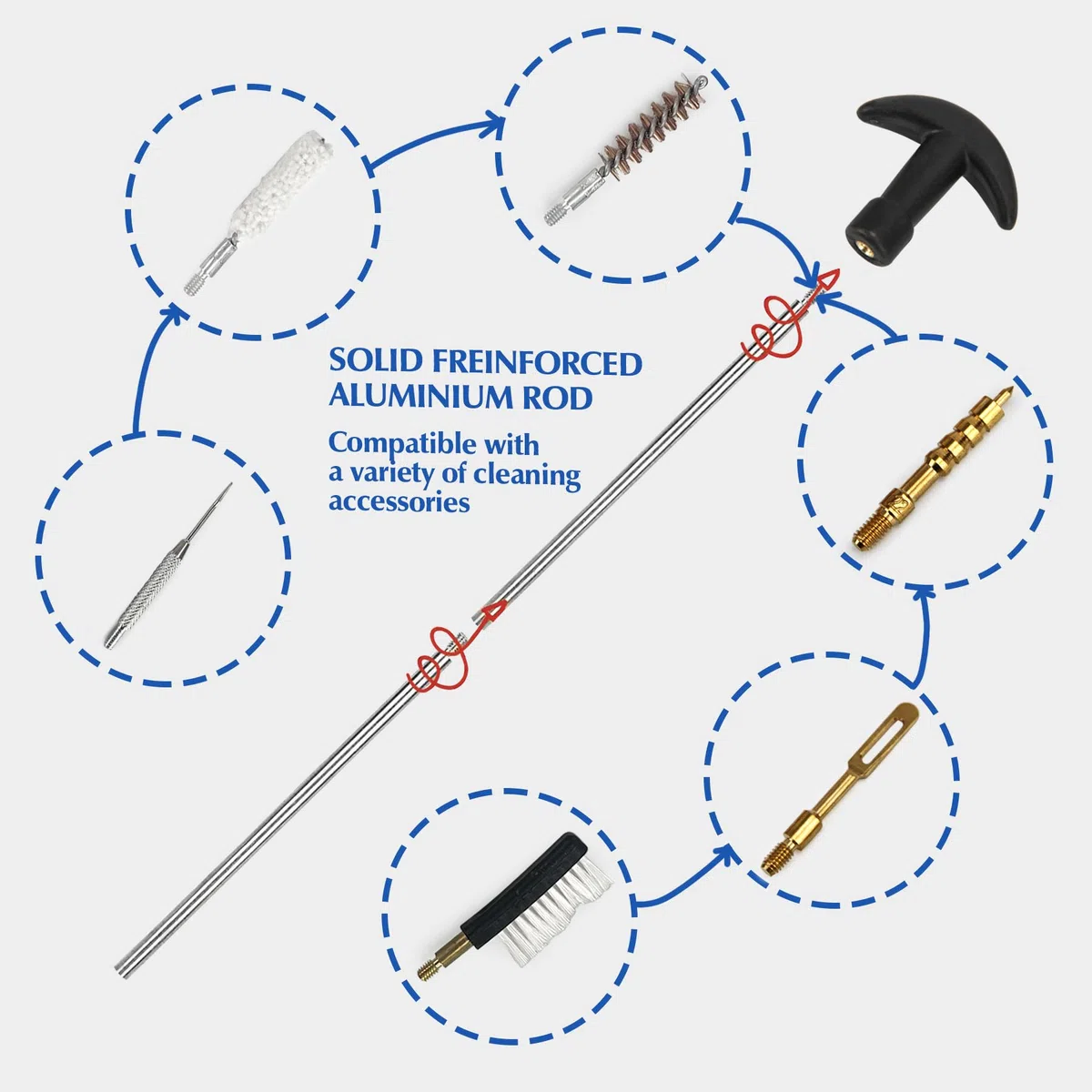 GUGULUZA 357cal - Kit de limpieza de armas para pistola de 9 mm, incluye cuerda de limpieza de barril, cepillo y soporte para parches