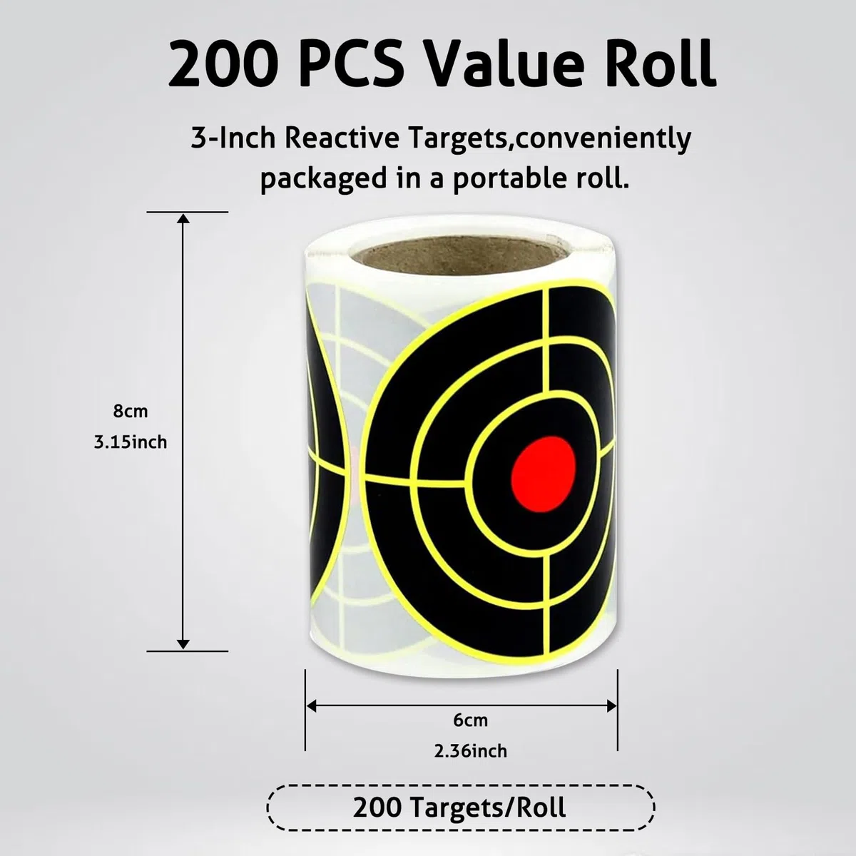 Paquete de 200 dianas autoadhesivas para salpicaduras con discos de disparo reactivos de impacto amarillo fluorescente, dianas de papel de 7,6 cm para ejercicios de tiro con rifle, pistola, Airsoft