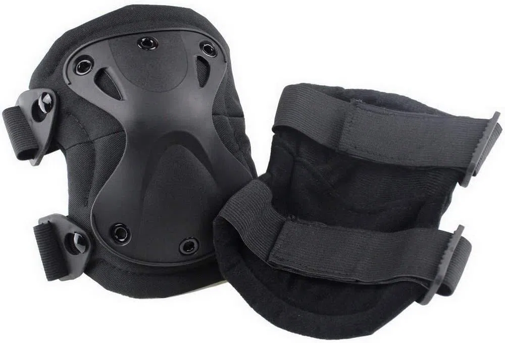 Genérico Coderas tácticas negras para airsoft ajustables con clip y tela de gancho a cualquier tamaño. Protecciones para deportes al aire libre, tácticas, militares, airsoft y paintball