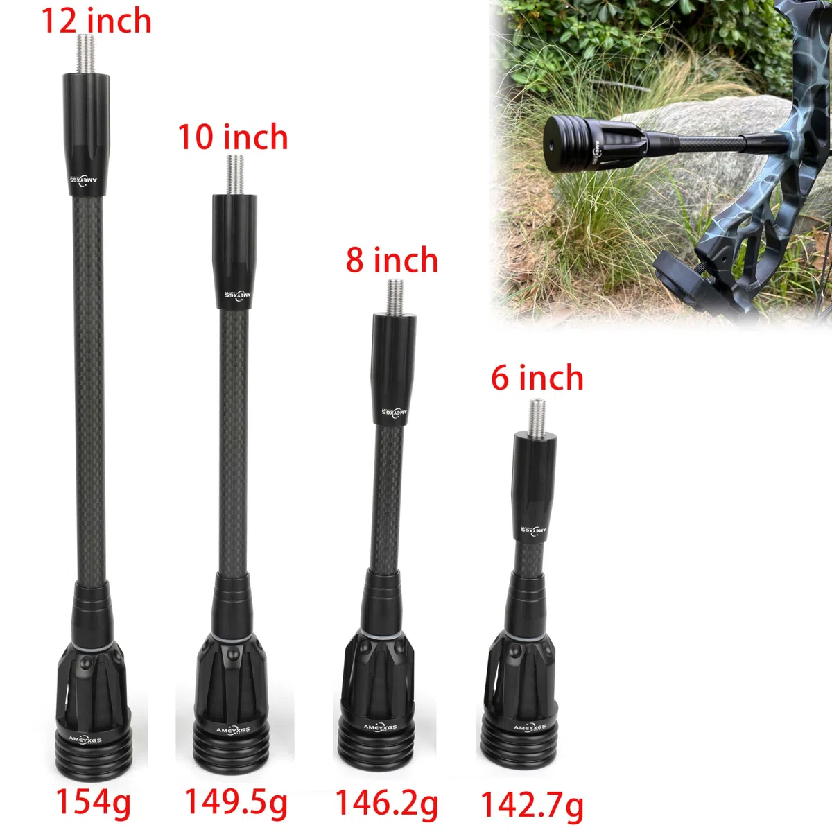 Arco de Tiro con Arco Barra de absorción de Choque 6" 8" 10" 12" Fibra de Carbono Barra de Equilibrio estabilizador para Arco Compuesto Arco recurvo Accesorio