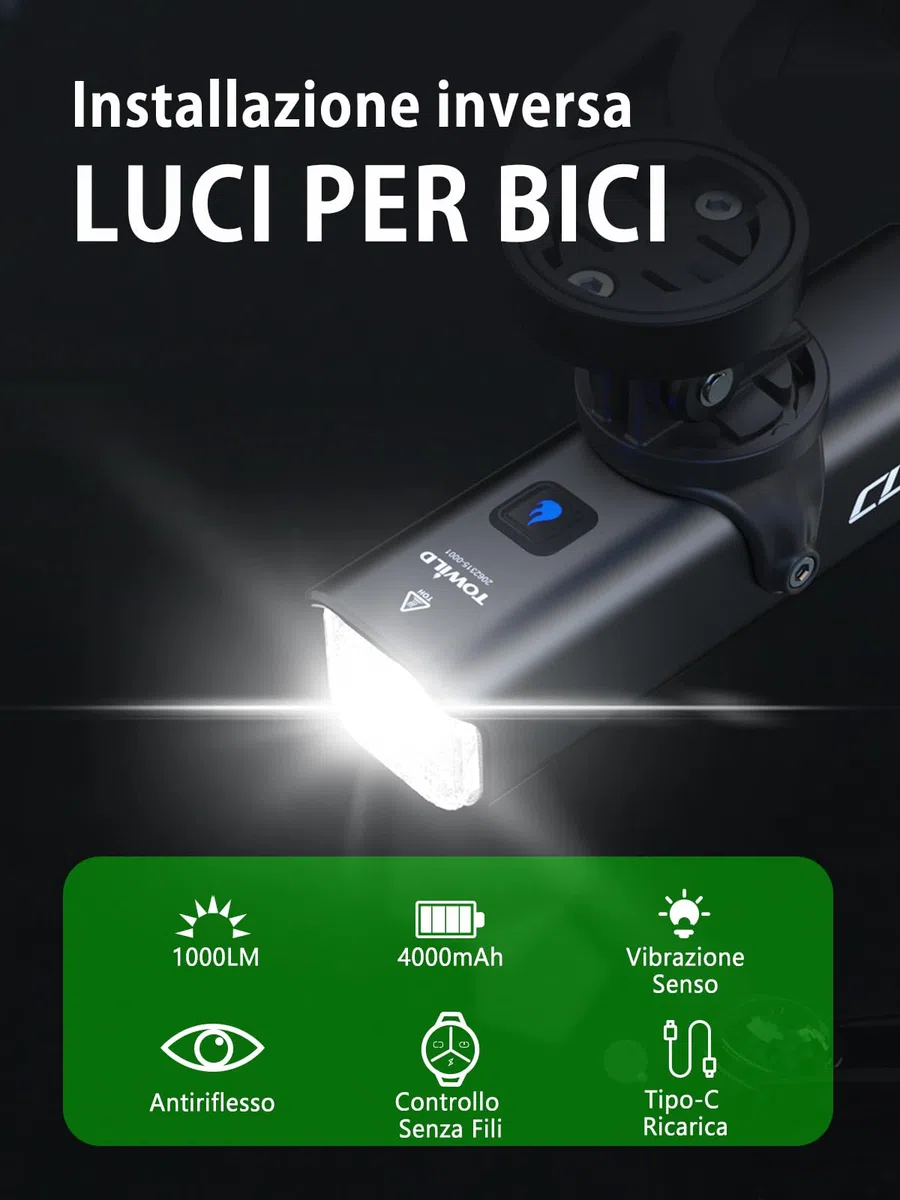 towild CL600/CL1000 Luz Bicicleta, 600/1000 Lúmenes Inteligente Luces Delantera Bicicleta LED para Desplazamiento, Recargable Impermeable IPX6 para Conducción Nocturna, 2600/4000 mAh