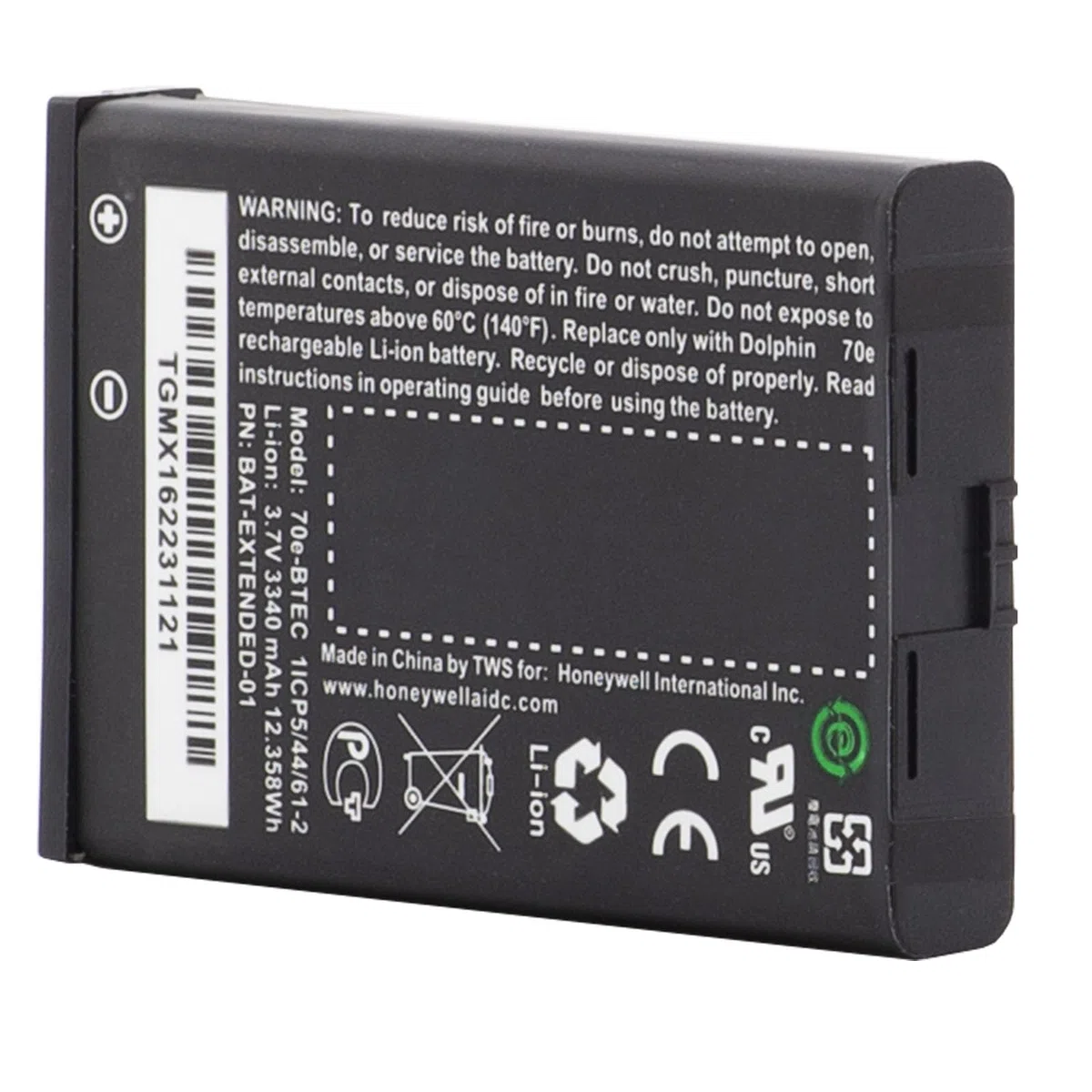 Batería compatible con Honeywell Dolphin 60S-Batt-1, 70e-BTEC, BAT-EXTENDED-01, Li-Ion 3340 mAh conexión para Dolphin 60s, 70e, 75e