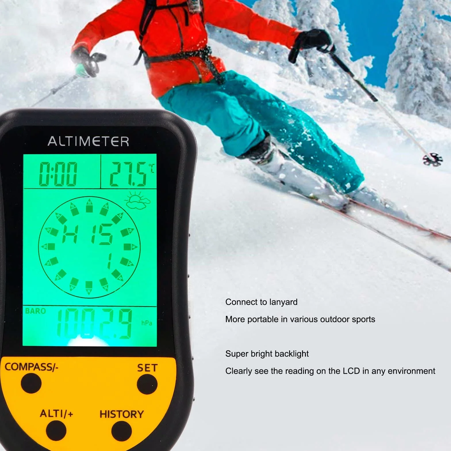 Buachois Altímetro Digital 8 En 1 Multifunción Barómetro Termómetro Clima Portátil LCD Preadvertencia Recordatorio Brújula Altímetro Probador De Presión