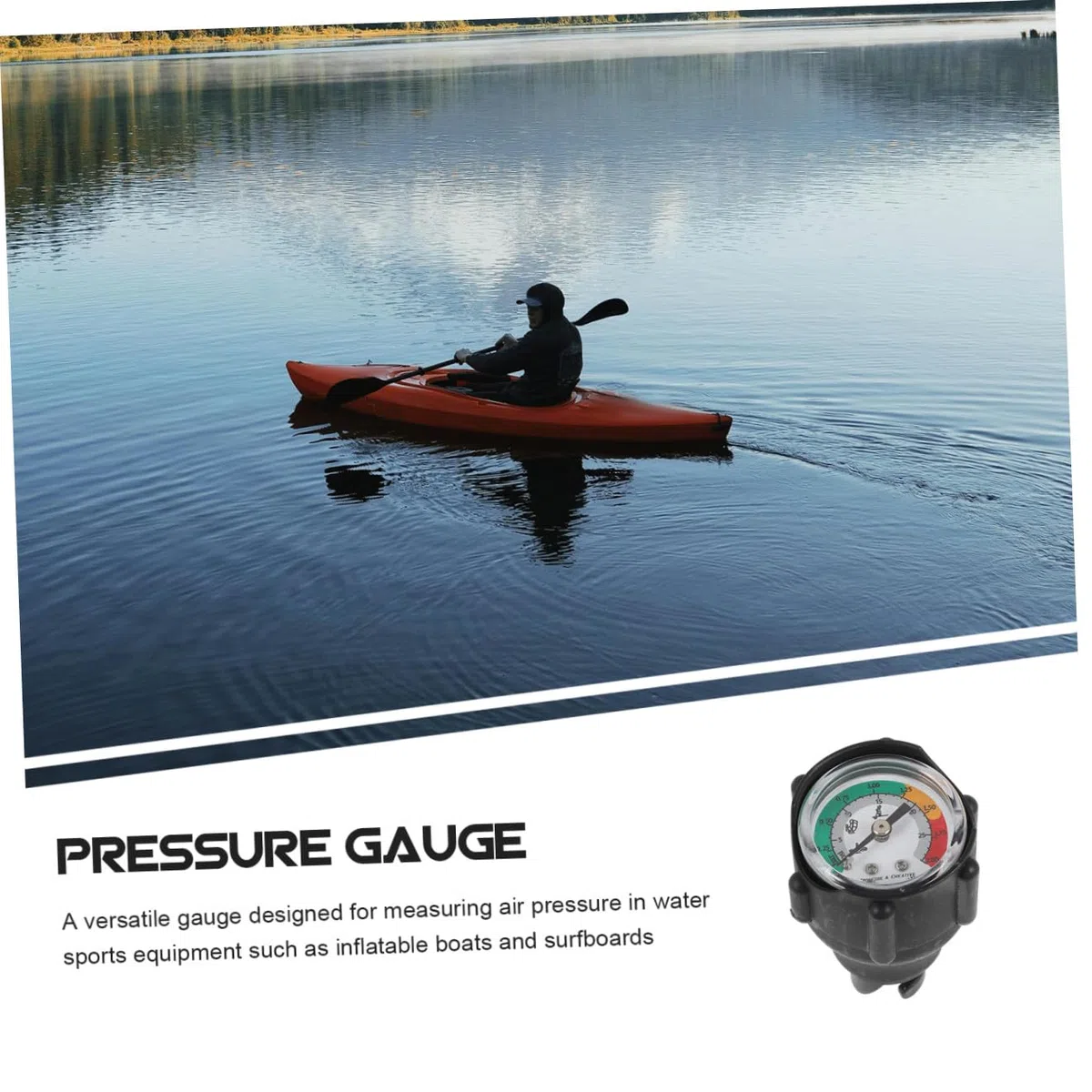 BESPORTBLE Manómetro de Presión para Kayak y Embarcación Inflable, Medidor Versátil de Aire Acero Inoxidable y Cuerpo de Goma para Deportes Acuáticos