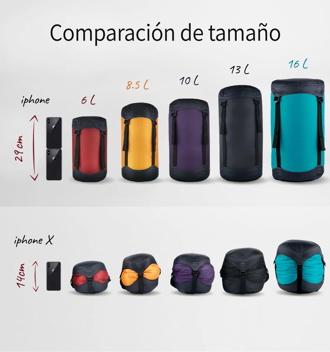 Litume Saco de compresión 6L/8,5L/10L/13L/16L Resistente al Agua, Ligero, Saco de Dormir de compresión con Cierre de cordón para Camping, Senderismo, Mochilas