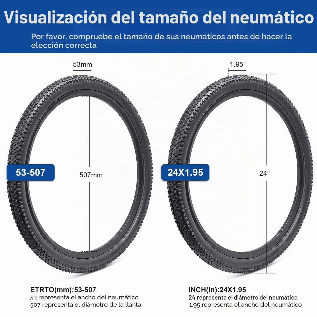 24x1.95 neumático de Bicicleta 53-507, 24 Pulgadas neumático Plegable, Adecuado para 24 x 1.95 24x2.0 montaña/Grave/Carretera Bicicleta neumático Rueda de Repuesto (Uno)